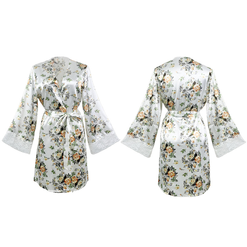 Feiyun's new Amazon bestseller silk-like women's bathrobes, sexy patchwork home wear, bathrobes and pajamas, 389 Item Picture
