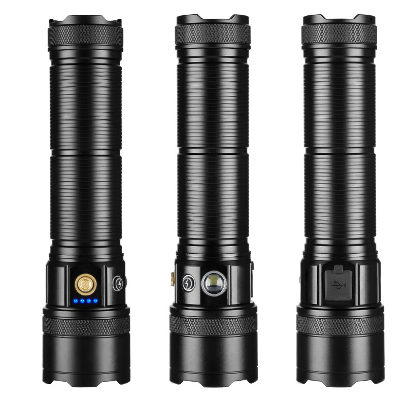 New cross-border multi-functional outdoor white laser flashlight with charging capacity display output LED emergency strong light flashlight Item Picture