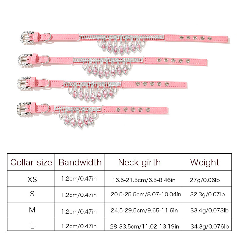 Pink diamond-encrusted tassel pet collar, universal cat and dog accessories, pet accessories, bell, pet necklace supplies Application Scenario