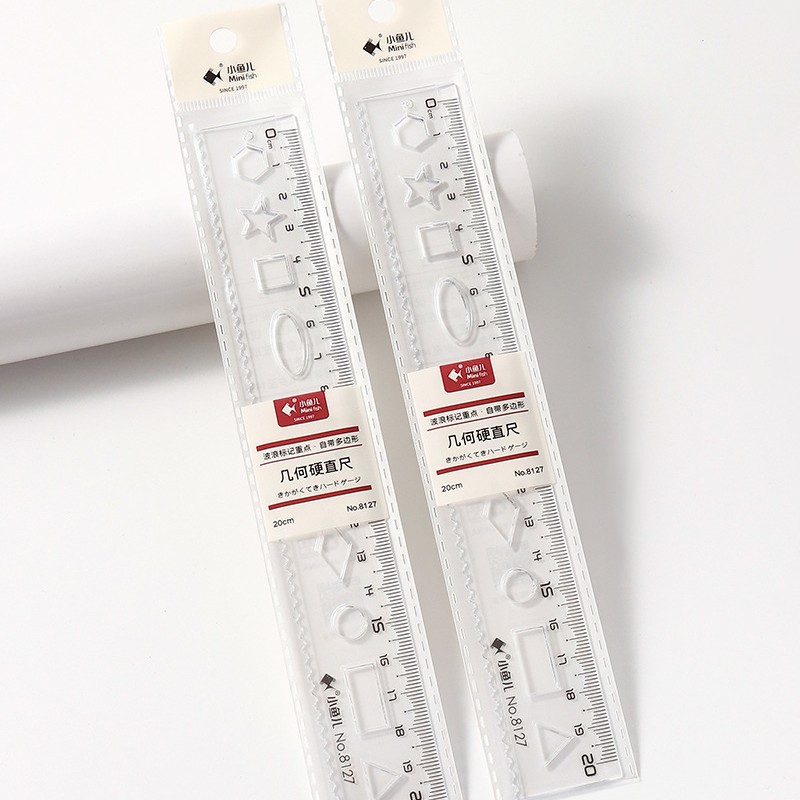 Clear scale geometric ruler with wavy line grid ruler, plastic 20cm, student measuring tool, curve drawing circle