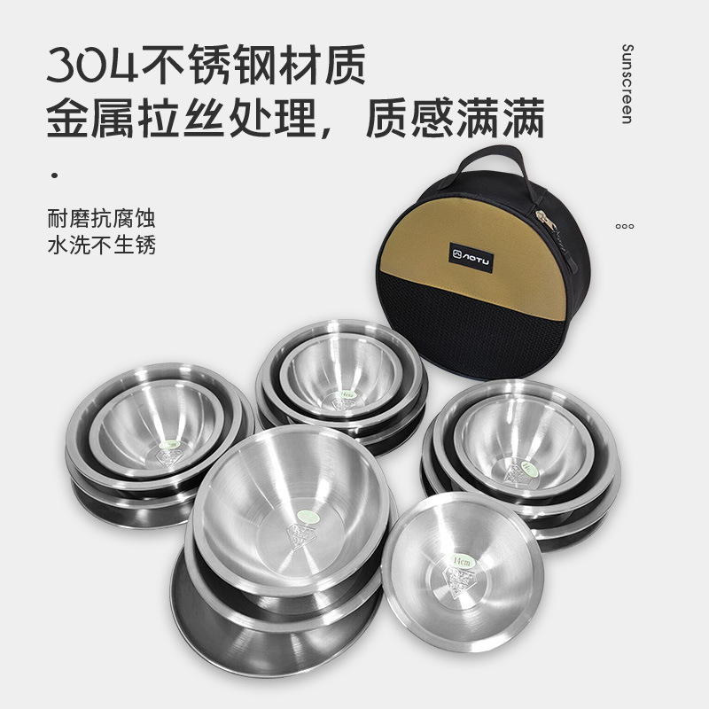 304不锈钢金属拉丝碗具套装密胺玻璃陶瓷六寸小碗
