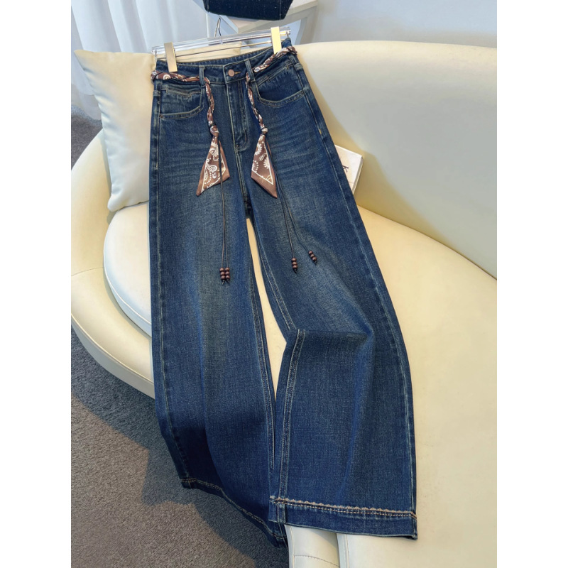 Denim blue wide-leg jeans for women's autumn 2025 new style, versatile, fashionable, simple and slimming, commuting trendy straight-leg pants details Picture