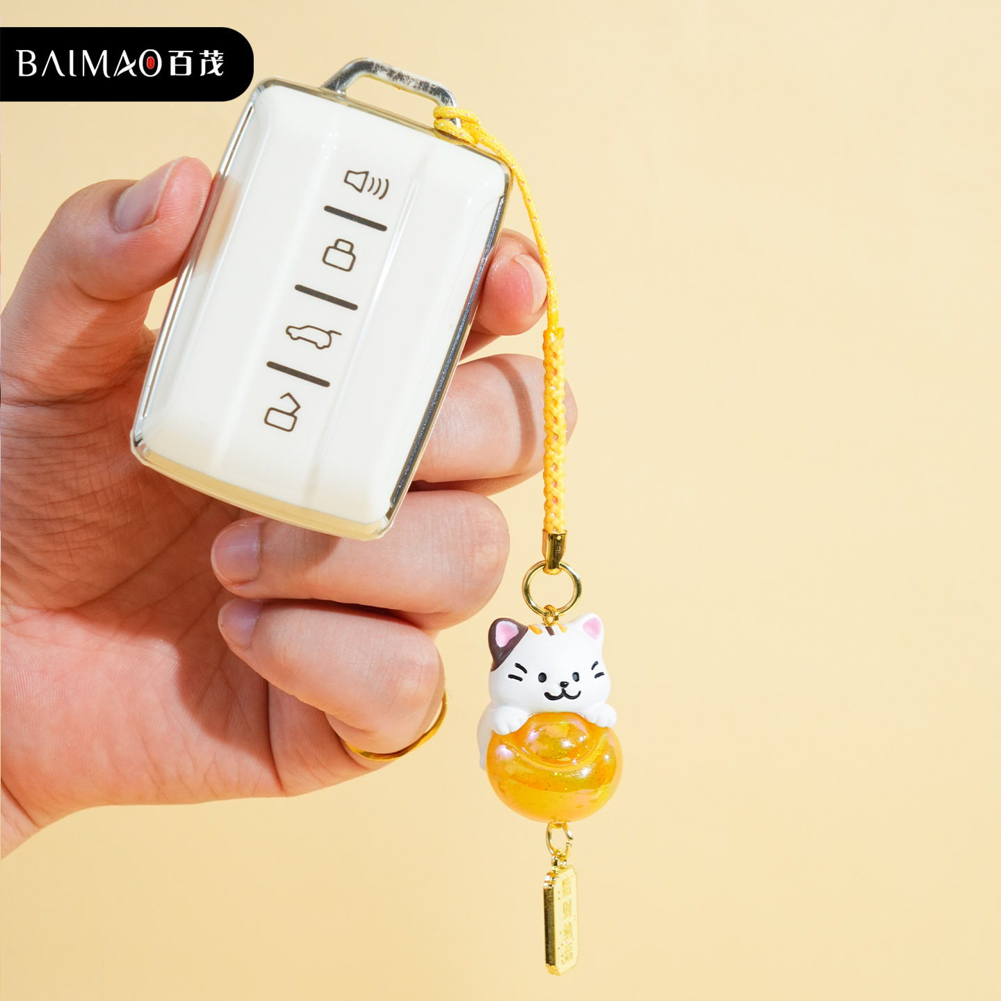Bai MAO Original Maneki Neko Mobile phone chain Keychain, female creative cartoon resin Cute Cat, Chai Yun doll, schoolbag pendant details Picture
