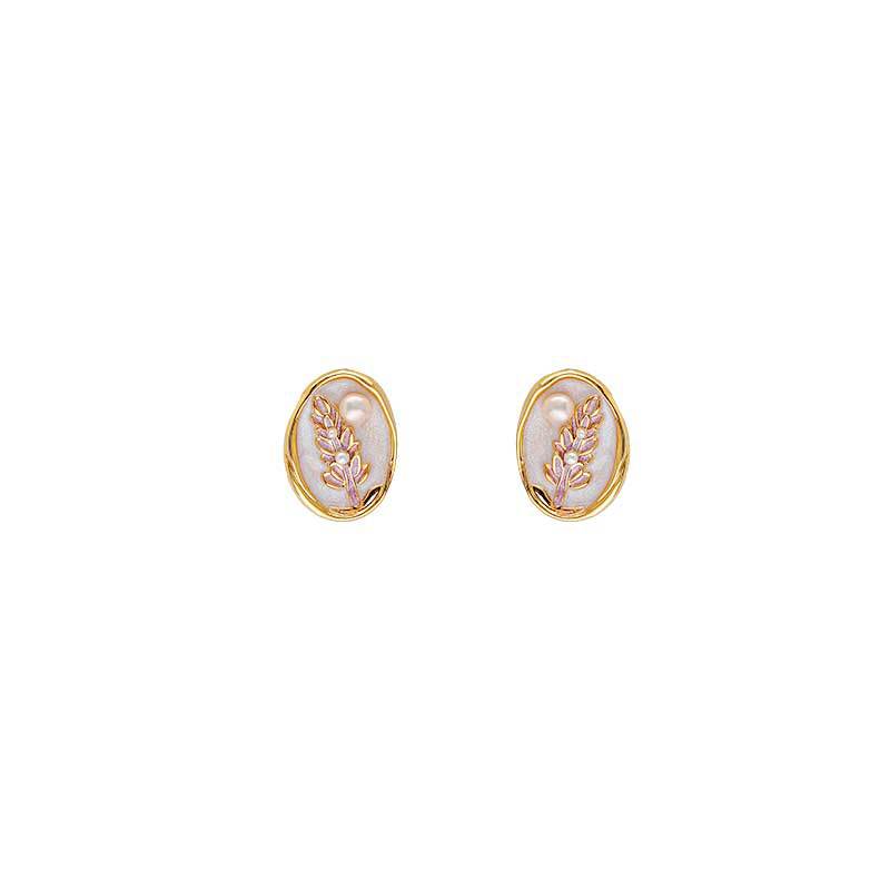 Hyacinth esmalte perle goteo esmalte oval pendientes en vivo burst perla colgante francés retro viento óleo espiga de trigo Item Picture