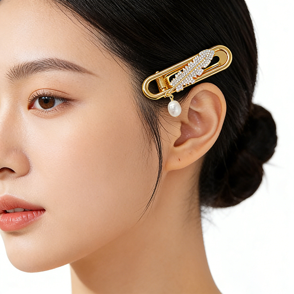 Hyacinth时尚轻奢锆石高级感侧边夹独特设计淡水珍珠发夹头饰少女刘海夹子