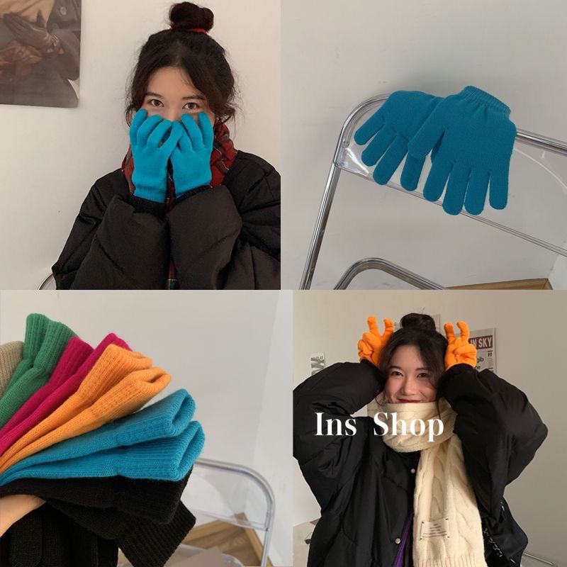 ins candy-colored gloves for warmth and cold protection in autumn and winter, solid color, versatile, student woolen knitted, couple cross-border bestsellers Specification image