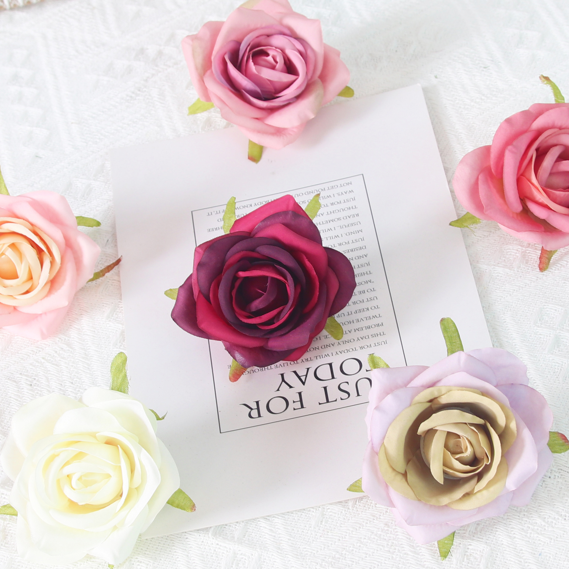 百花邦仿真玫瑰花头粉色DIY手工玫瑰头饰花干花材料包新娘胸花装