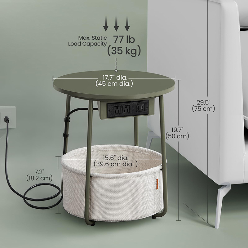 The high-end pink, white and green coffee table beside the tea table is equipped with a storage basket for storage. It is a multi-functional tea table with a charging socket Specification image