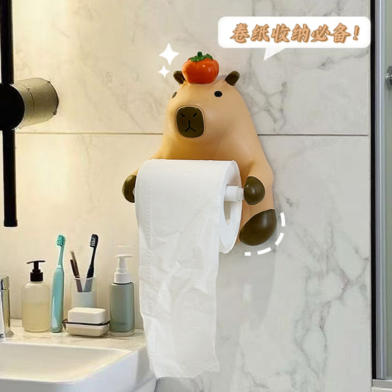 可爱卡皮巴拉卷筒纸巾盒壁挂式厕所浴室免打孔卫生间创意纸巾架