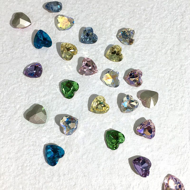 彩色心形玻璃桃心形玻璃锆石透明人造宝石裸钻配石首饰品diy
