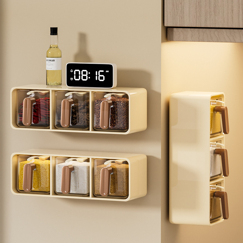 Household kitchen seasoning box, spice and salt storage box, seasoning jar, multi-compartment kitchen, food-grade, non-perforating seasoning jar details Picture