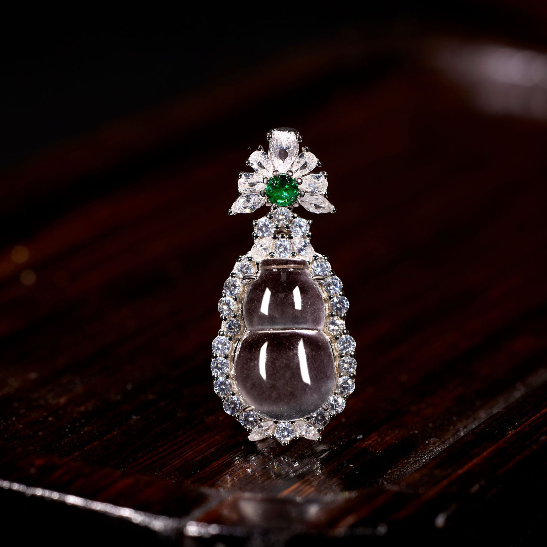 S925 Silver Quarquartz jade Gourd Necklace for Women, New Chinese-style national trend high Ice Fortune Pendant, ice-transparent silver inlaid with jade Specification drawing