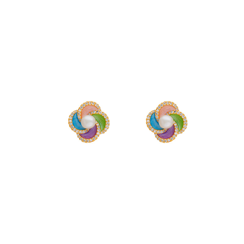 Spring and summer cherry blossom pink enamel drop glaze earrings for women's new style, super gentle, fresh and three-dimensional windmill human stud earrings Item Picture