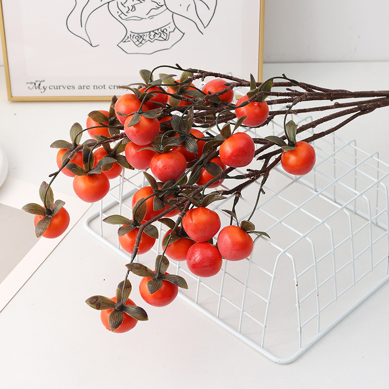 Wholesale of artificial multi-headed persimmon flowers, New Year's flowers, flower arrangement materials, home and living room decoration, red persimmon Application Scenario