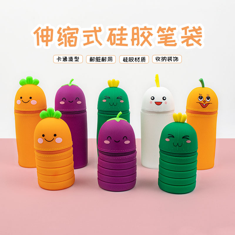 Creative silicone pen holders, retractable portable pen holders, cute pen holders, student stationery, large-capacity pen cases, wholesale and export
