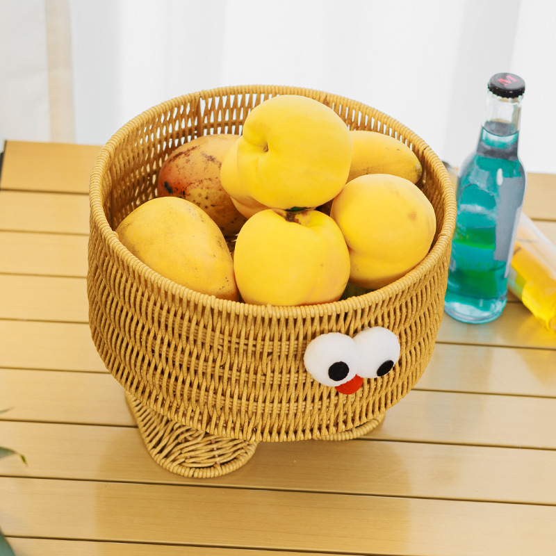 水果盘藤编收纳果盘可爱桌面编织面包篮客厅厨房置物篮零食收纳筐