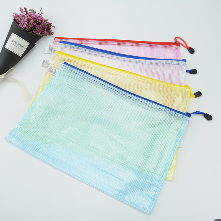 Grid zipper file bag, student office stationery and information bag, learning supplies, bill storage, transparent A4 pull TAB full figure