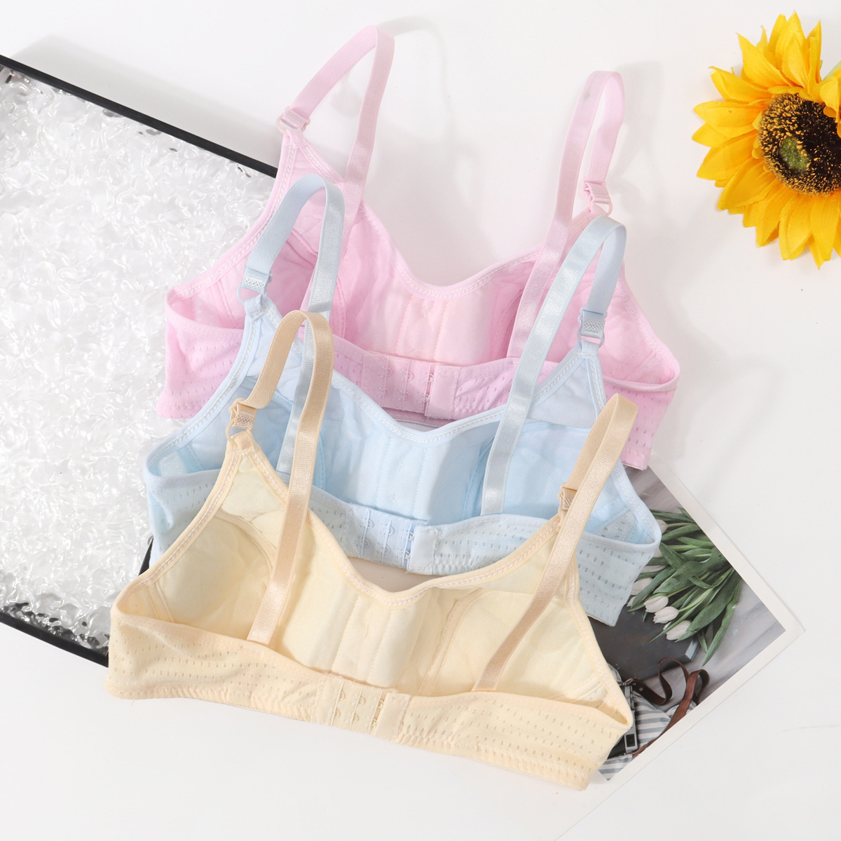 虾皮夏薄款发育期少女文胸女生胸罩初高中大学生可调节棉棉质内衣产品图