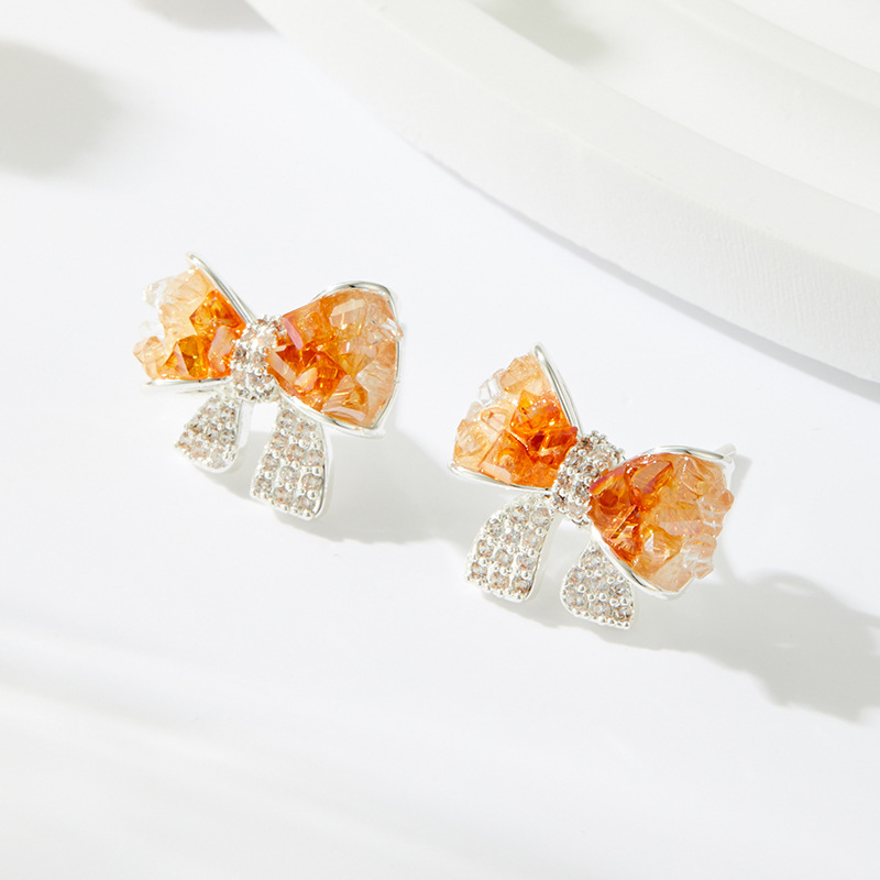 Verano hielo a través de gradiente cristal arco aretes aleación de cobre con zirconio s925 agujas de plata reducción de edad universal luz de lujo orejas details Picture