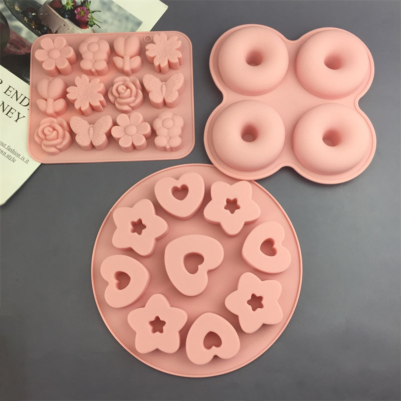 DIY花朵蝴蝶爱心五角星甜甜圈硅胶模具果冻蛋糕巧克力饼干烘焙模
