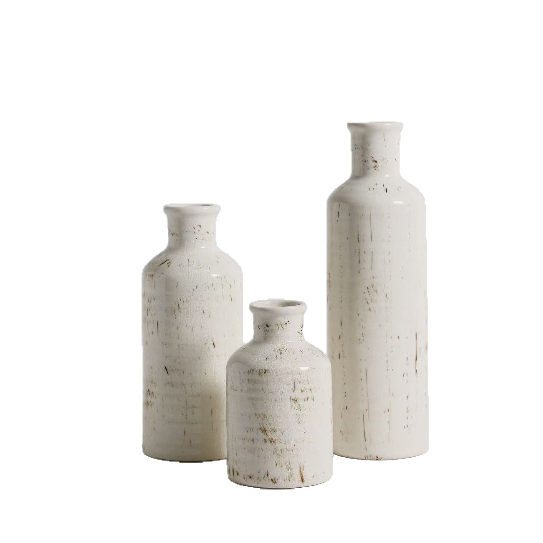 Jarrón de cerámica de estilo europeo objetos de artesanía jarrón de oro para el hogar rosa floral decoración de la sala de estar tres diseños de textura blanca Item Picture