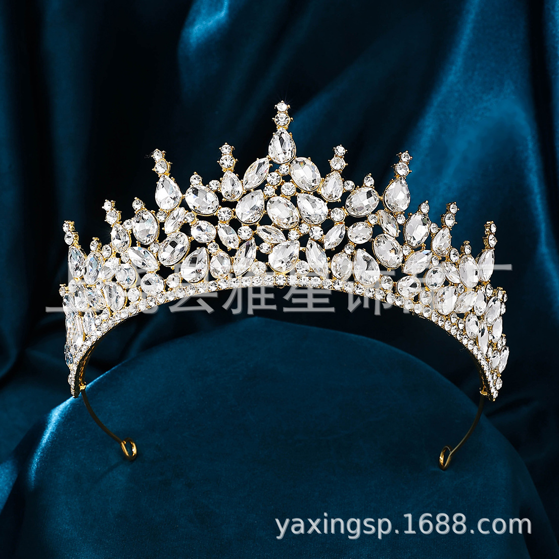 New silver diamond princess headwear, luxurious wedding dress, beauty pageant, super glittering crystal golden eagle goddess hair accessory, hair crown