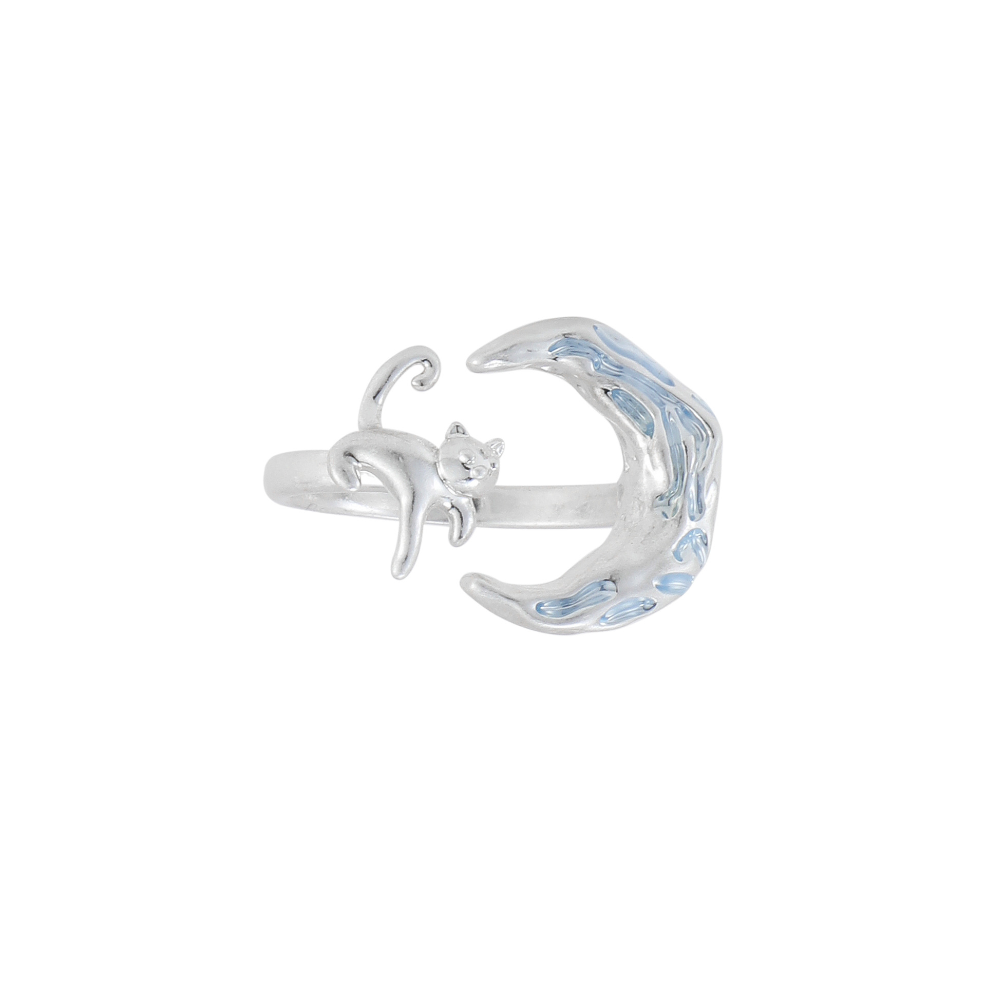 Moonlit Night Star Cat Ring Women's niche design, versatile for commuting, high-end index finger ring, sweet and cool original personality ring Item Picture