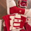 Wool socks, big red socks for the zodiac year, women's autumn and winter warmth, striped mid-calf socks for the Year of the Horse, thickened New Year socks, pile socks details Picture