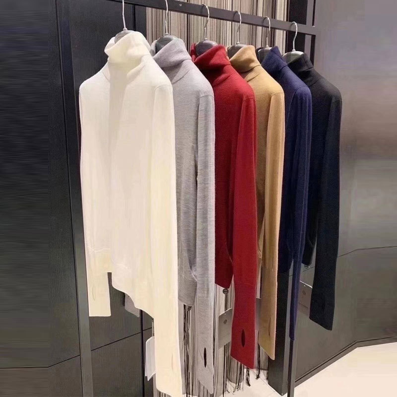 The same style as the shopping mall's 2025 autumn/winter new versatile high-neck hand-sleeved base knitted sweater for women