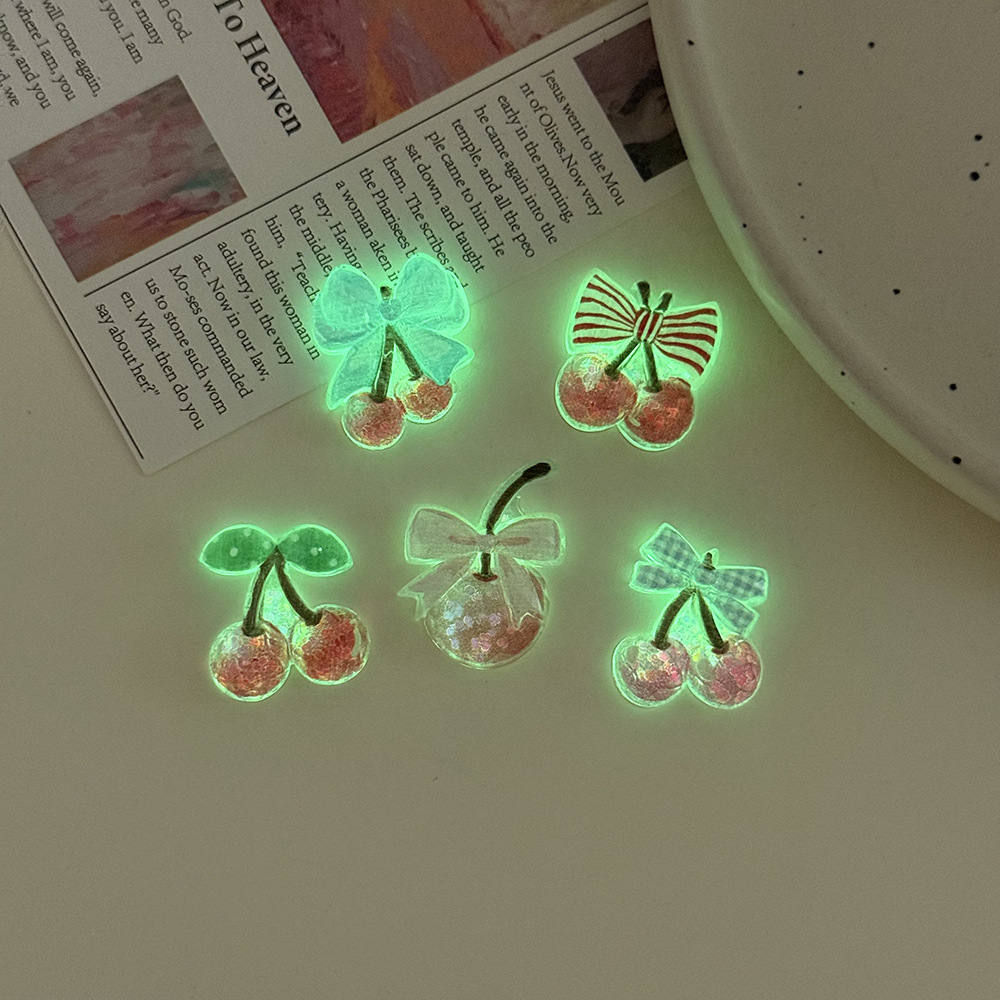 Luminous cut surface sequin bow, cherry epoxy resin AB glue patch, children's hair accessories, clothing diy shoe flower decorative accessories details Picture