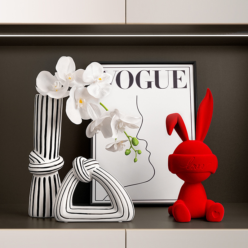 Behanmei Rabbit sitting posture figurine Creative doll, living room table, entrance foyer, TV cabinet, high-end decorative item Application Scenario
