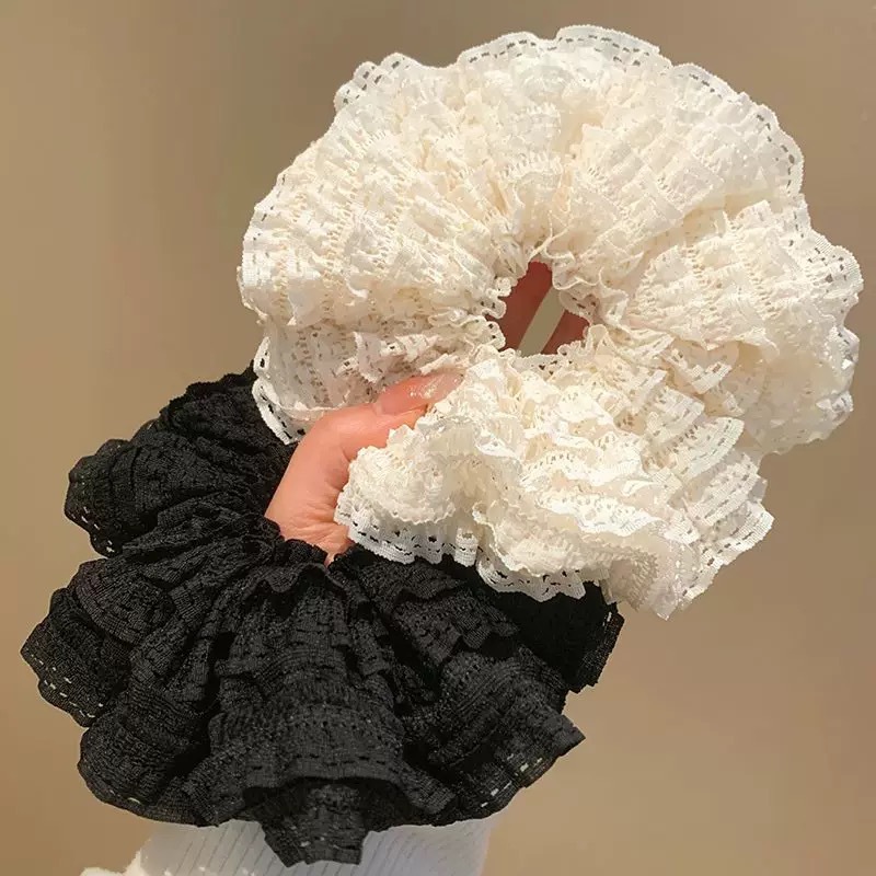 Sweet lace double-layer large large intestine hair band, girl ballet style, high-elasticity hair tie, low ponytail hair band and hair accessory details Picture
