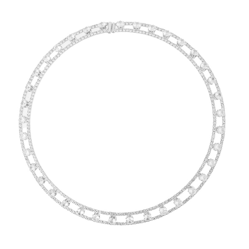 Amazon cross-border's new zircon necklace Choker 2-row steel wire elastic opening necklace, exaggerated and trendy rhinestone necklace, full of diamonds and shining necklace accessories wholesale Item Picture