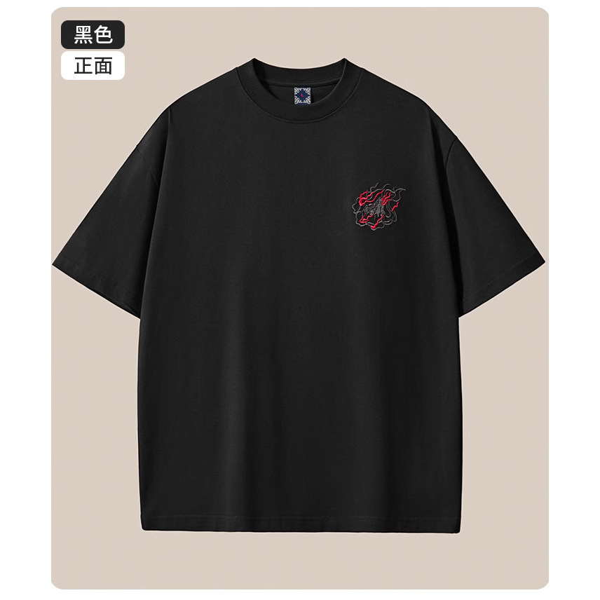 Wholesale of 260-gram heavy-duty pure cotton short-sleeved T-shirts for men with Chinese style embroidery and loose, large-sized men's clothing in summer 2025 details Picture