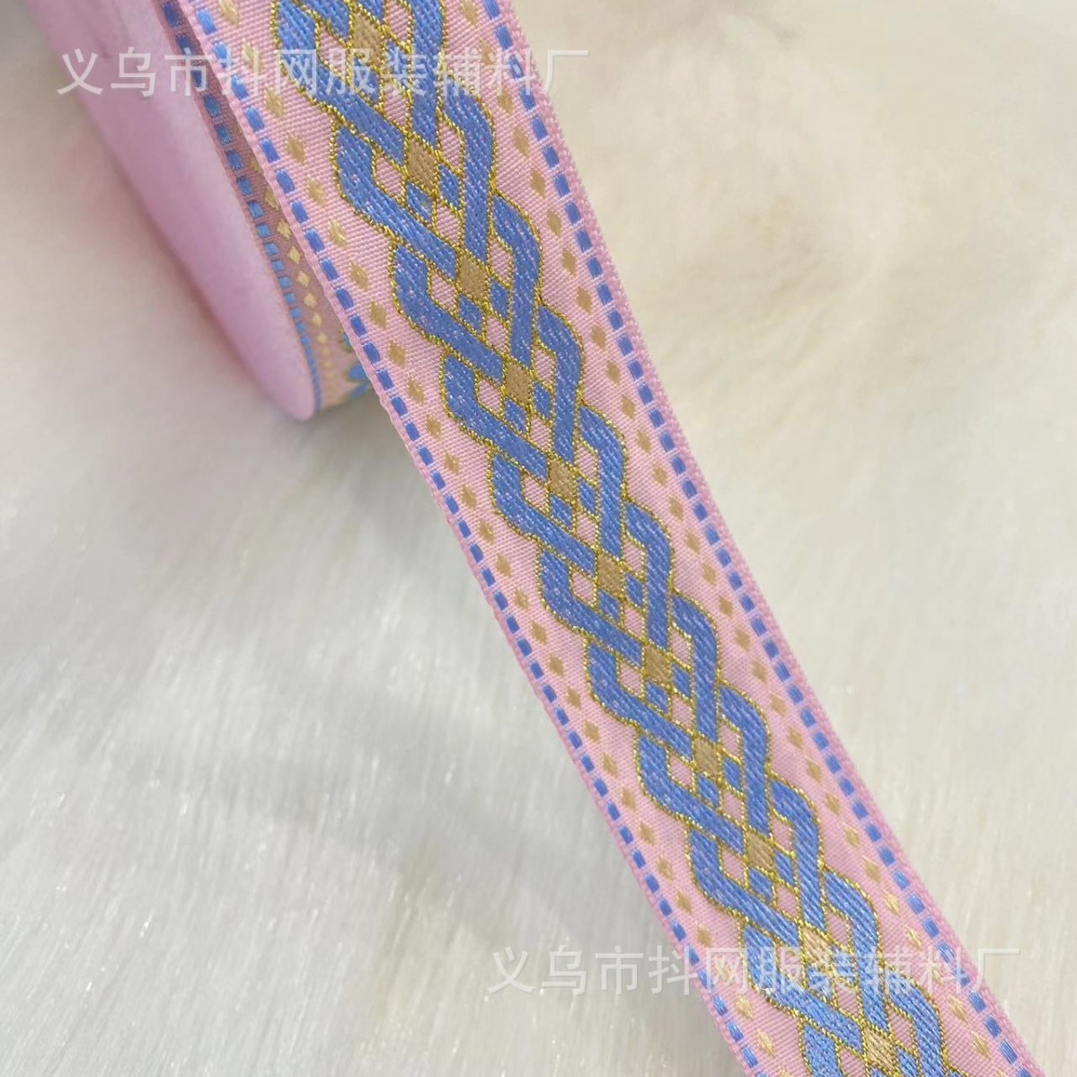 3cm Ethnic-style embroidered jacquard diamond-shaped webbing DIY nylon bow headwear lace clothing, retro ethnic style Specification image