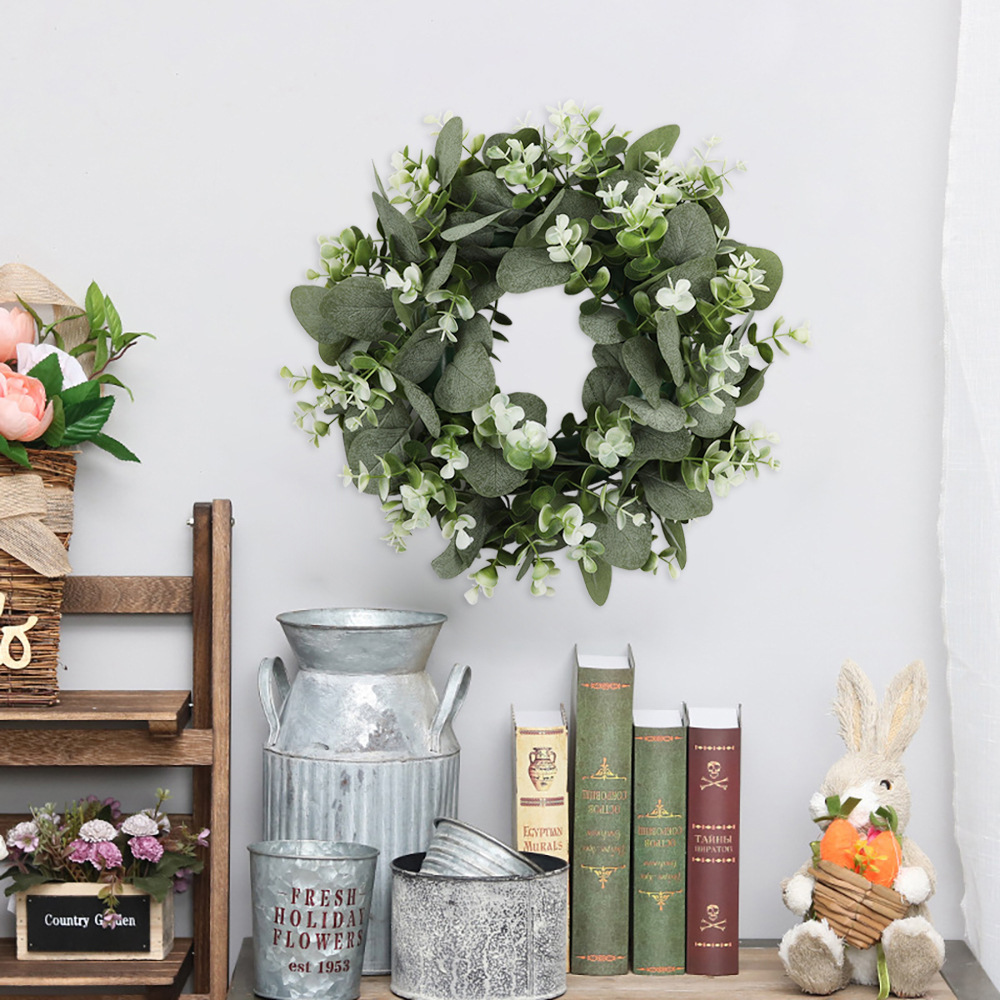 跨境亚马逊仿真尤加利花环门饰桉树叶圣诞Welcome派对装饰细节图