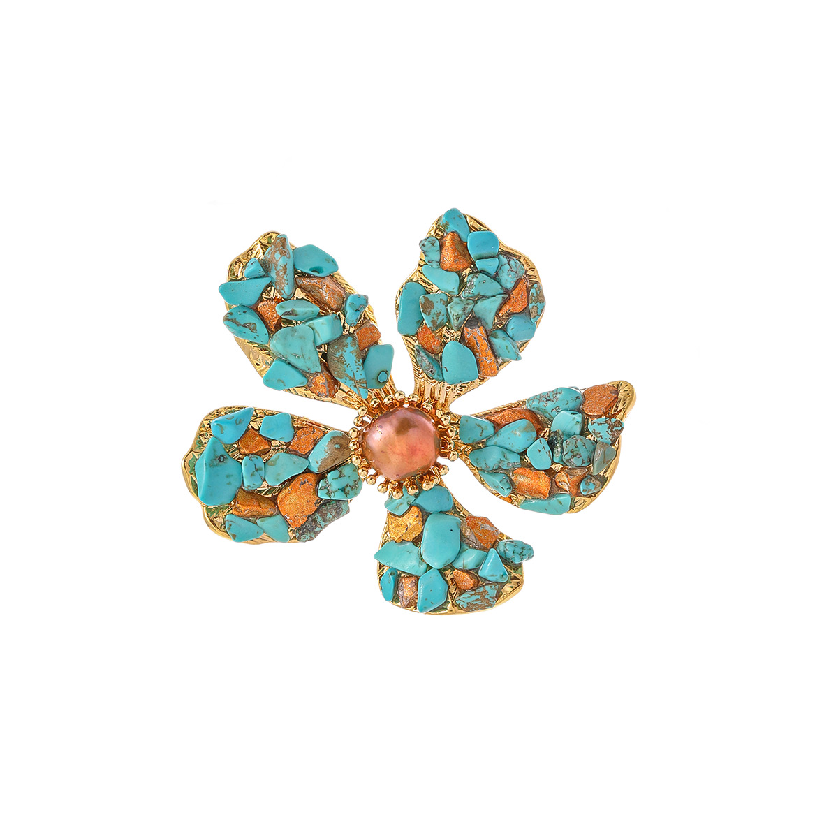 Nasha Cross-border Exclusive Blue pine crushed stone creative flower brooch, design sense, niche original design style brooch Item Picture