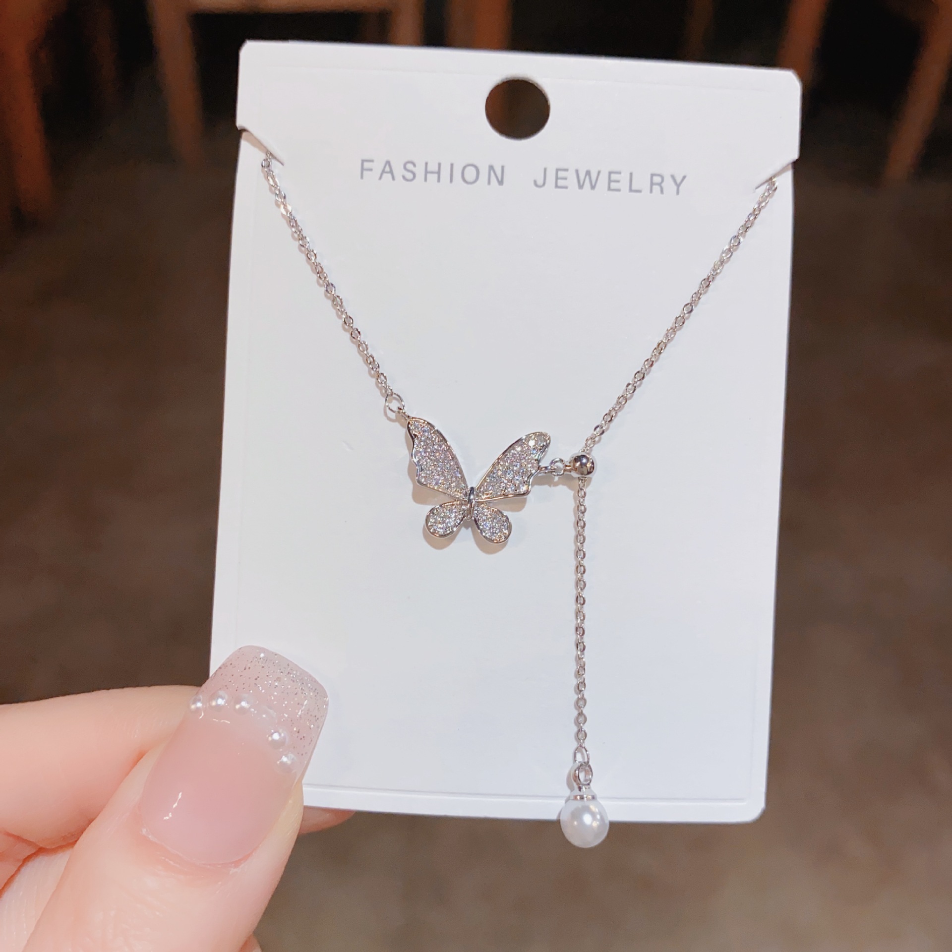 时尚精致抽拉式蝴蝶项链女小众设计感高级感百搭颈链 抖音热门款细节图