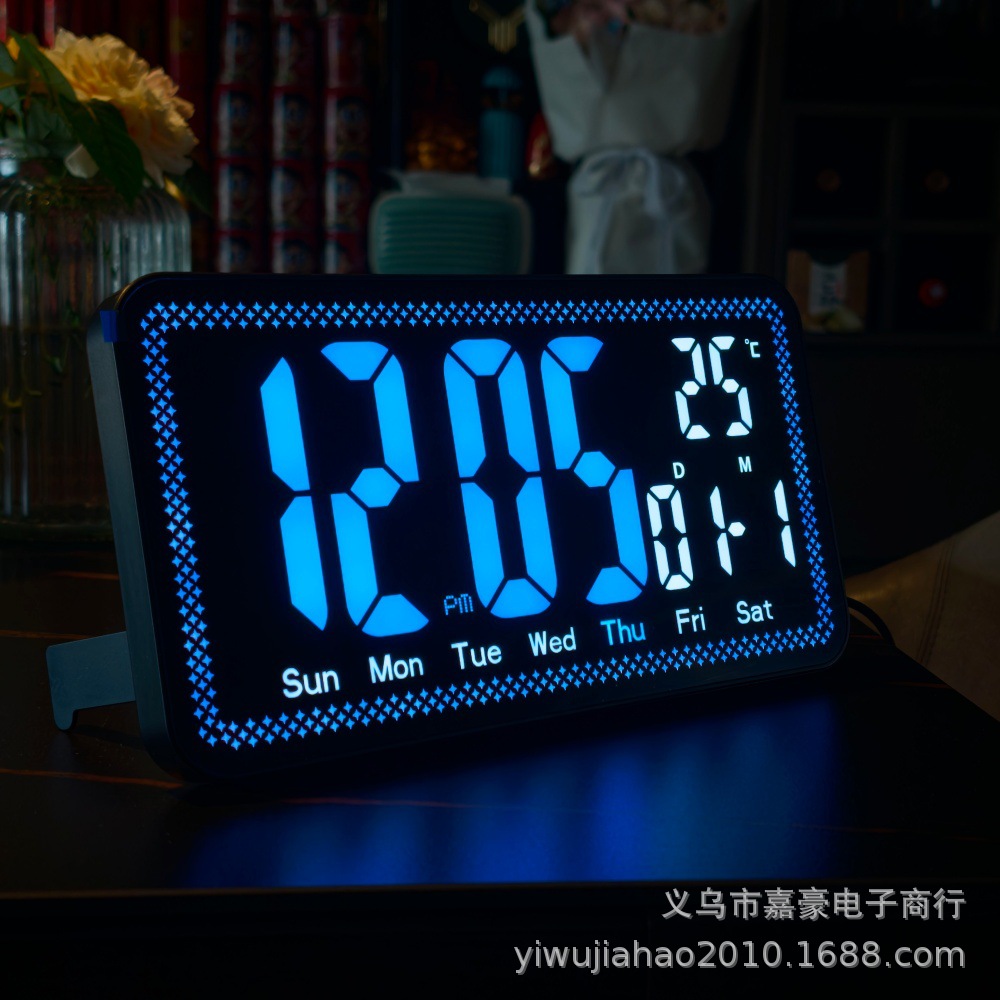 Cross-border color-changing large screen LED electronic alarm clock, living room home desktop clock, multi-functional temperature calendar digital clock Specification image