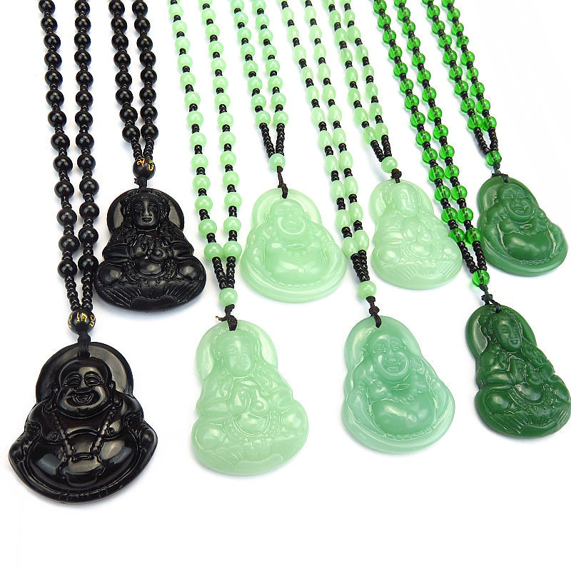 Imitation jade Guanyin Buddha pendant, long Maitreya Buddha sweater chain pendant, women's live-streaming sales fair, street stall gift glass necklace