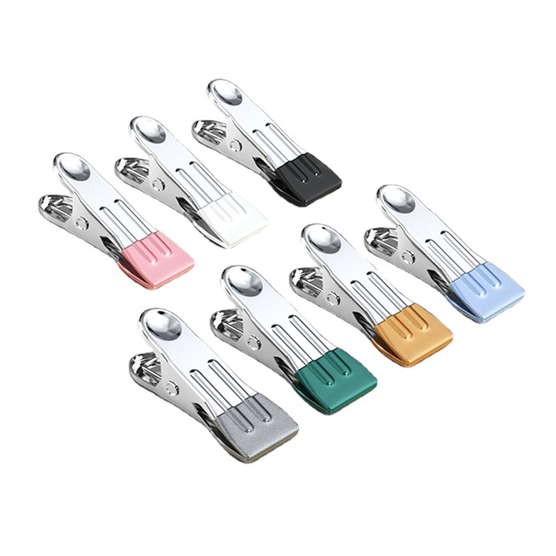 凯旺宽嘴浸塑扁夹防风晾晒夹子被夹无痕晾衣夹家用晒衣服金属铁夹白底实物图