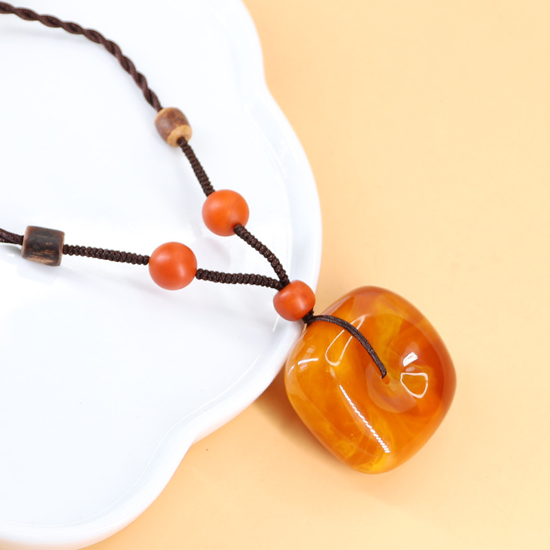 天然蜜蜡块平安扣吊坠毛衣链简单项链绳男女简约挂件直播货源批发