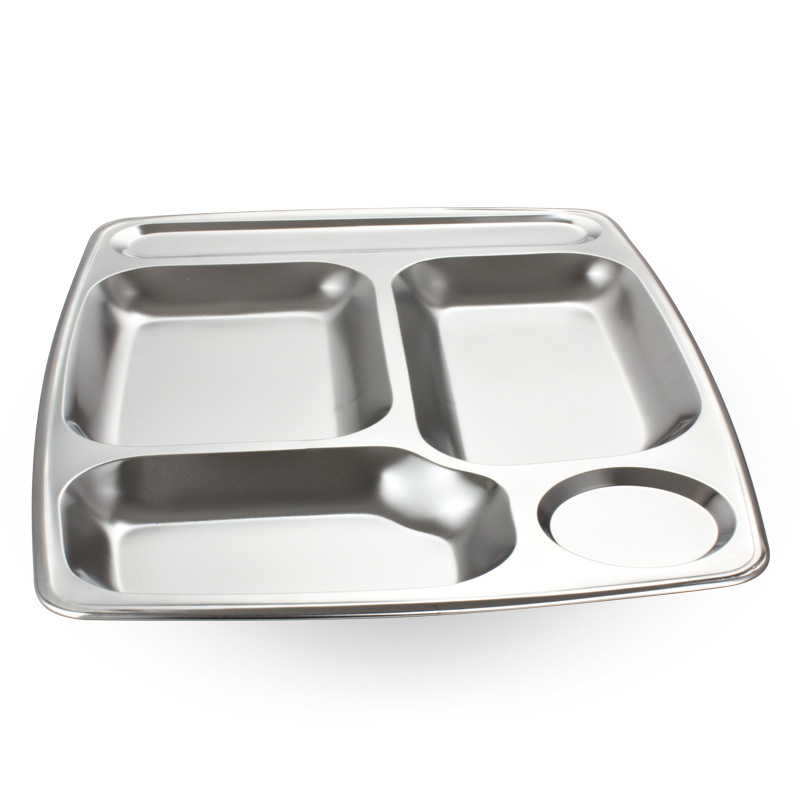 Stainless steel fast food plates with five large compartments, thickened and deepened, are specially designed for student company canteens. Wholesale from the manufacturer details Picture