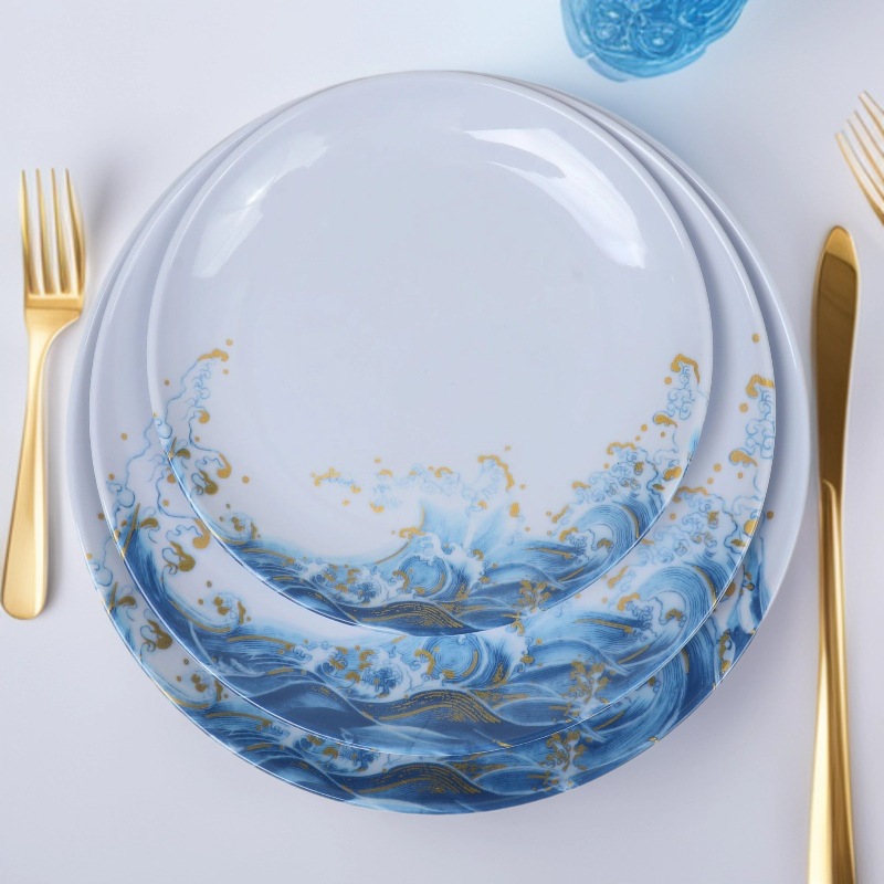 Customized white melamine tableware, melamine plates, melamine discs, buffet commercial bowls and plates for foreign trade full figure