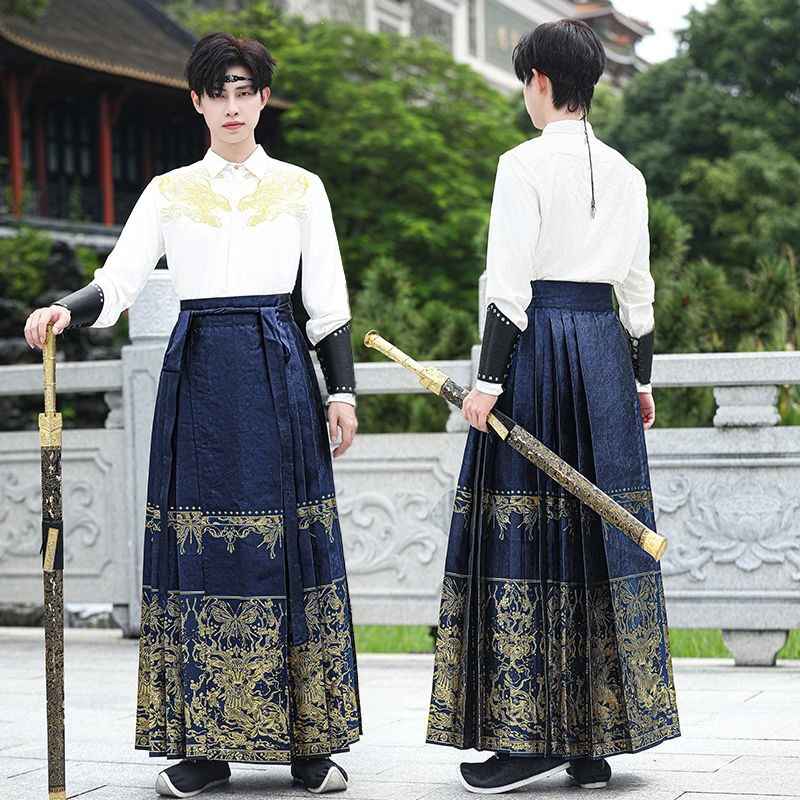 国潮汉服男士套装新款帅气民族古代新中式马面裙秋细节图