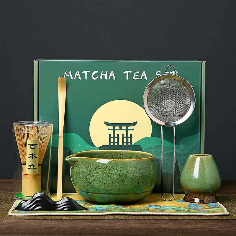 Japanese-style matcha bowl, ceramic matcha whisk set, bamboo matcha brush, Hyabonri Song Dynasty tea ceremony gift box