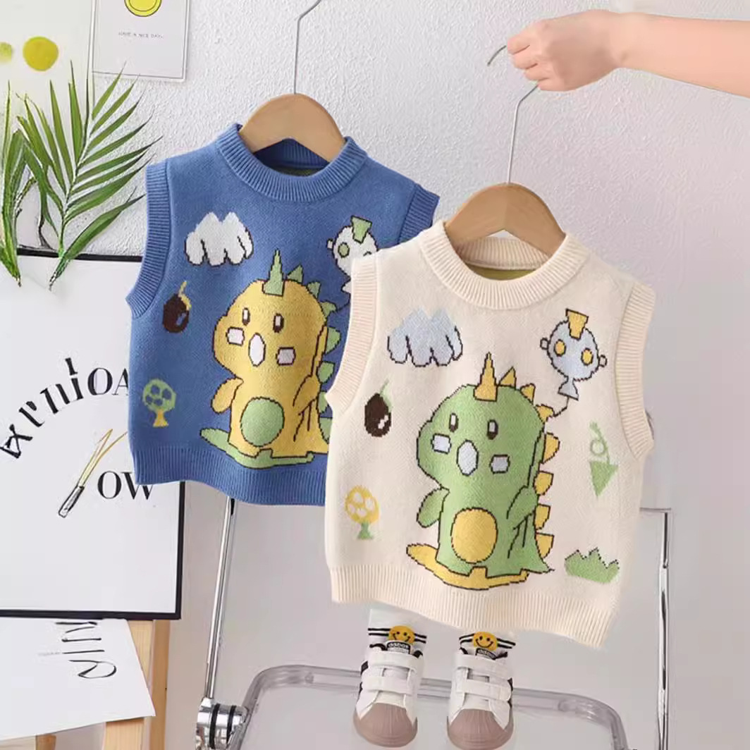 儿童马甲背心男女童卡通可爱韩版针织衫春秋冬季婴幼百搭2024新款