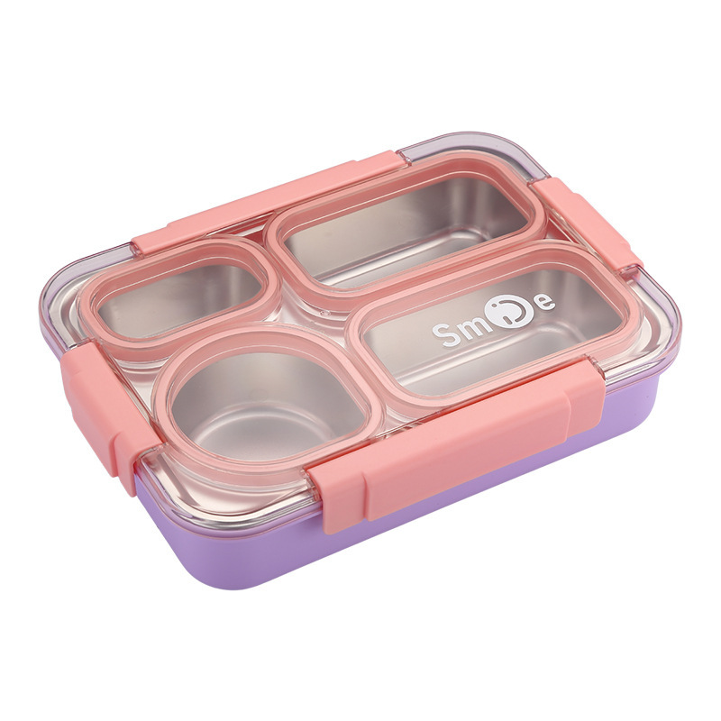 Simple Japanese-style four-compartment lunch box with bowl, 304 stainless steel sealed lunch box, portable lunch box for students and office workers, with spoons and chopsticks Item Picture