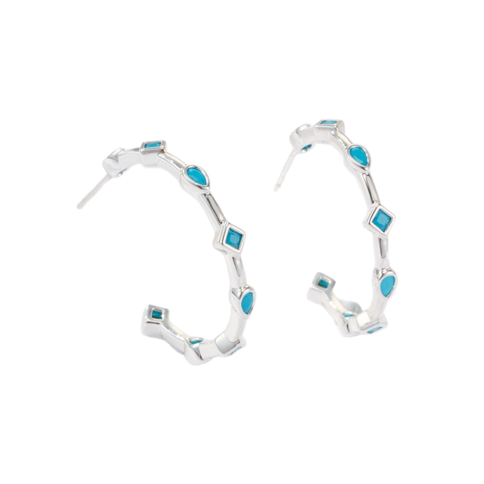 Source factory light luxury geometric C-shaped opening large earring, copper alloy inlaid with blue pine S925 silver needle, versatile earrings Item Picture