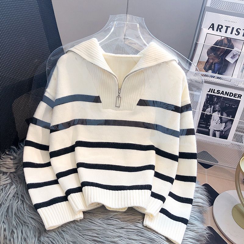 Korean loose striped high-neck base knitted sweater for women, a versatile sweater for women in autumn and winter Application Scenario